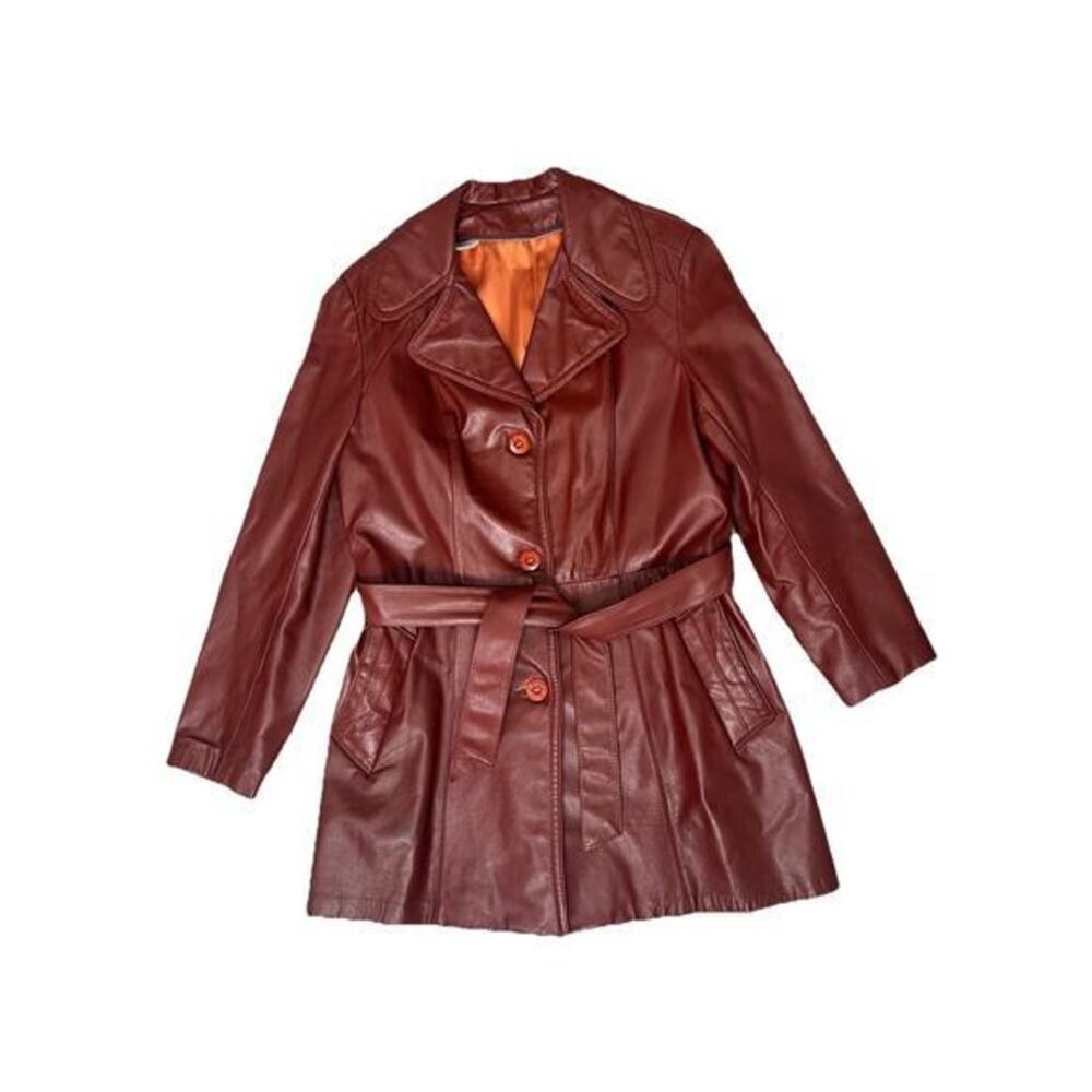 Vintage 1970s Red Leather Jacket Coat Hipster Retro Women’s Size Medium